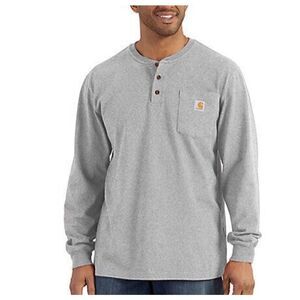Carhartt Men’s Light Grey 1/4 Button Up Chest Pocket Long Sleeve Henley